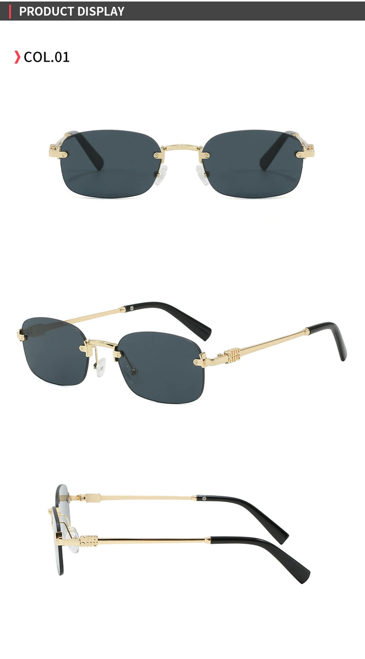 Vertex Rimless Rectangle Frame Unisex UV400 Sunglasses