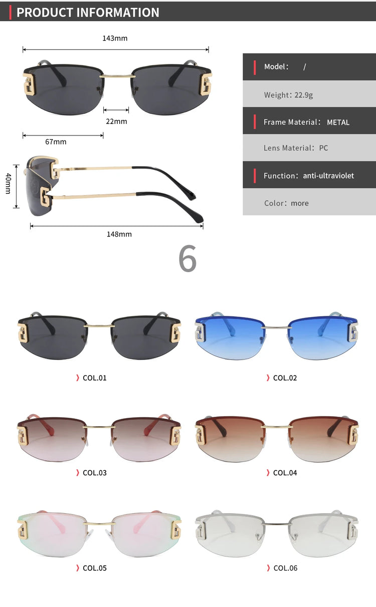 Solis Rectangle Rimless Unisex UV400 Sunglasses