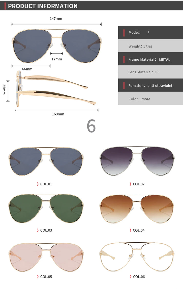 Vector Retro Double Bridges Gradient Metal Flat Top Pilot Frame UV400 Sunglasses