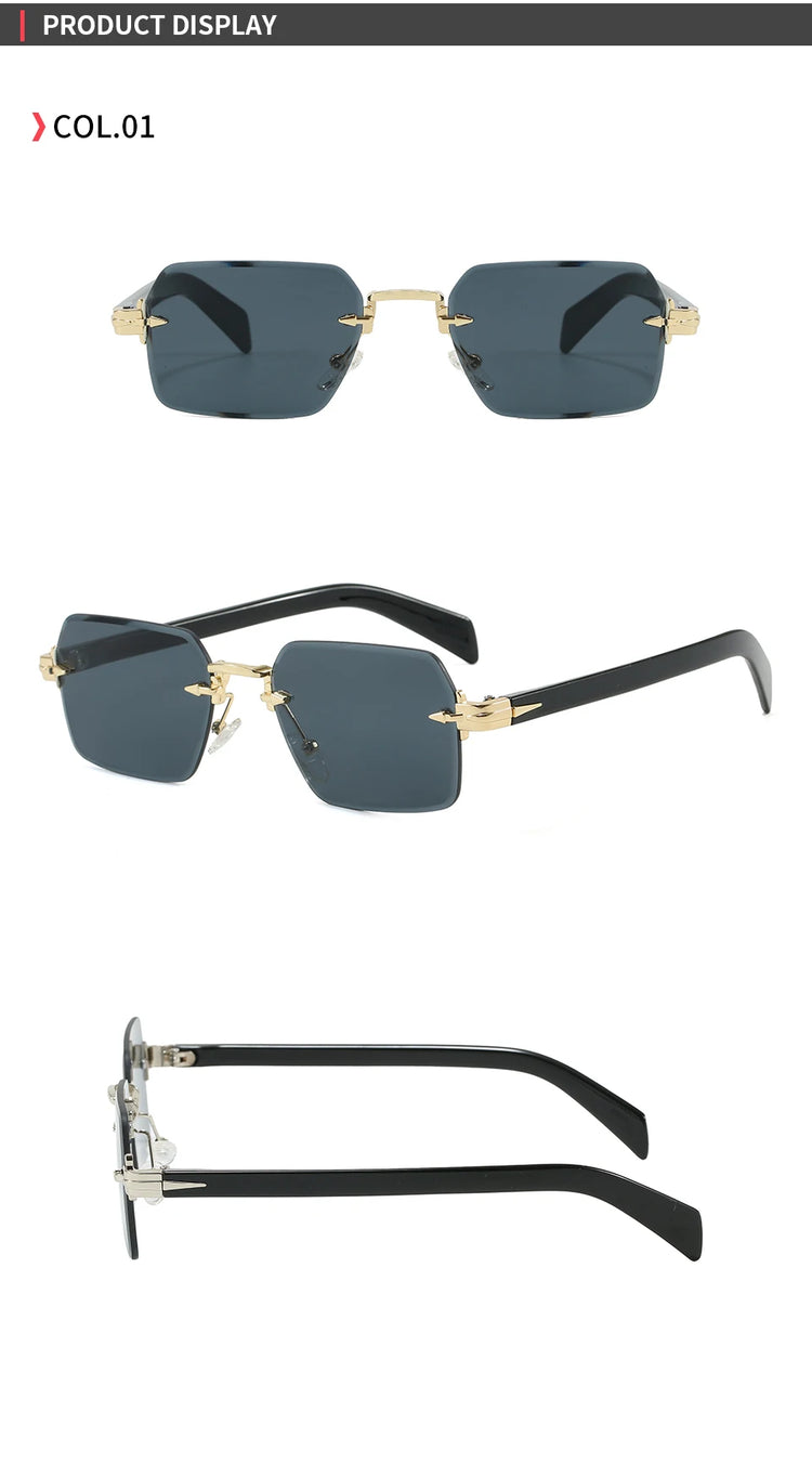 Aero Retro Rimless Square Frame Unisex UV400 Sunglasses
