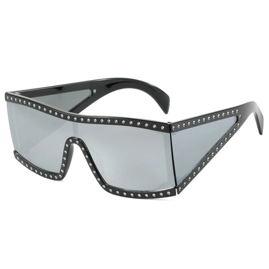 MAXX OVERSIZED WOMEN'S UV400 STUDDED SQUARE FRAME SUNGLASSES