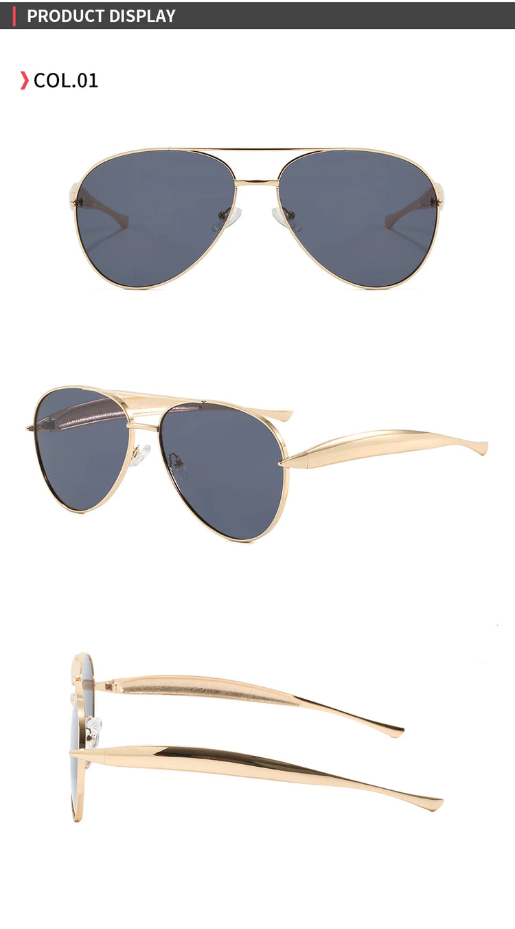 Vector Retro Double Bridges Gradient Metal Flat Top Pilot Frame UV400 Sunglasses