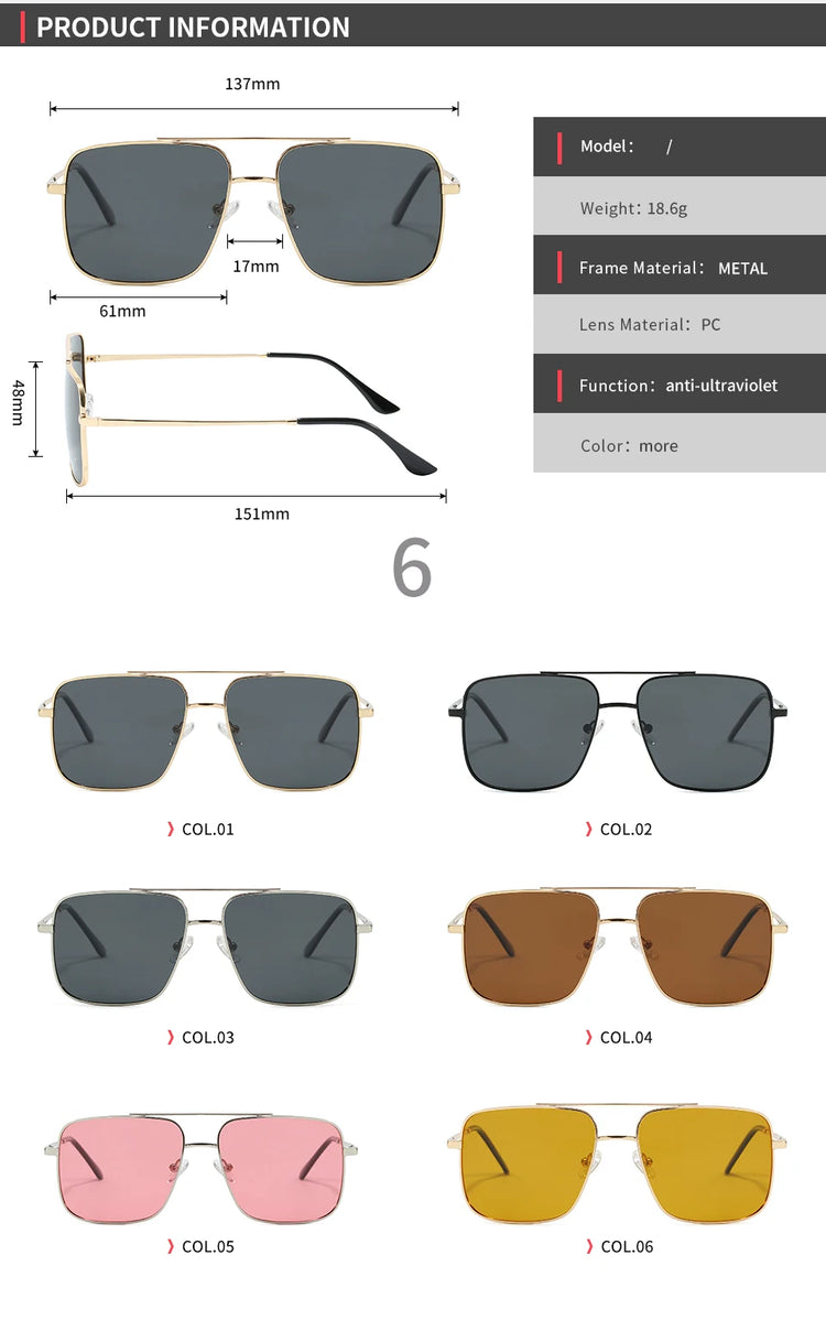 Influence Retro Double Bridge Gradient UV400 Square Frame Unisex Sunglasses