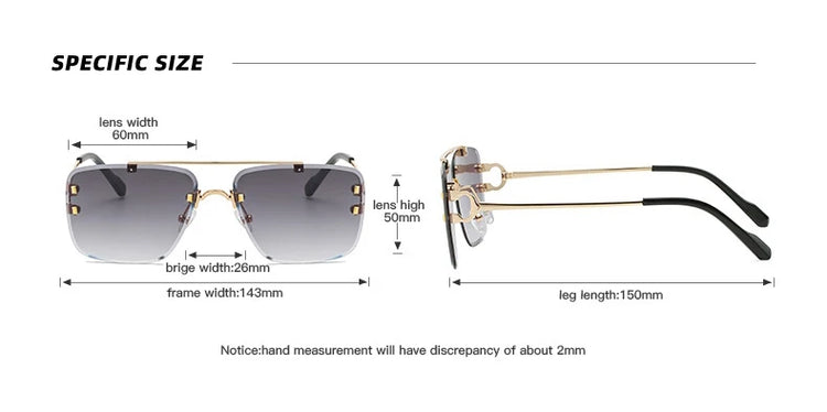 Elias Unisex Square Rimless UV400 Sunglasses
