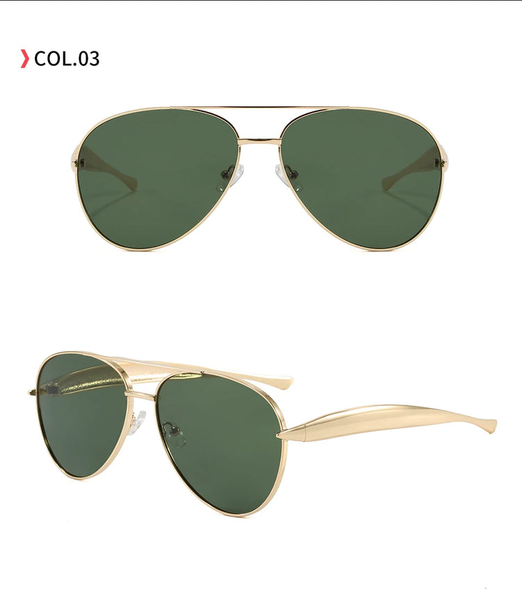 Vector Retro Double Bridges Gradient Metal Flat Top Pilot Frame UV400 Sunglasses