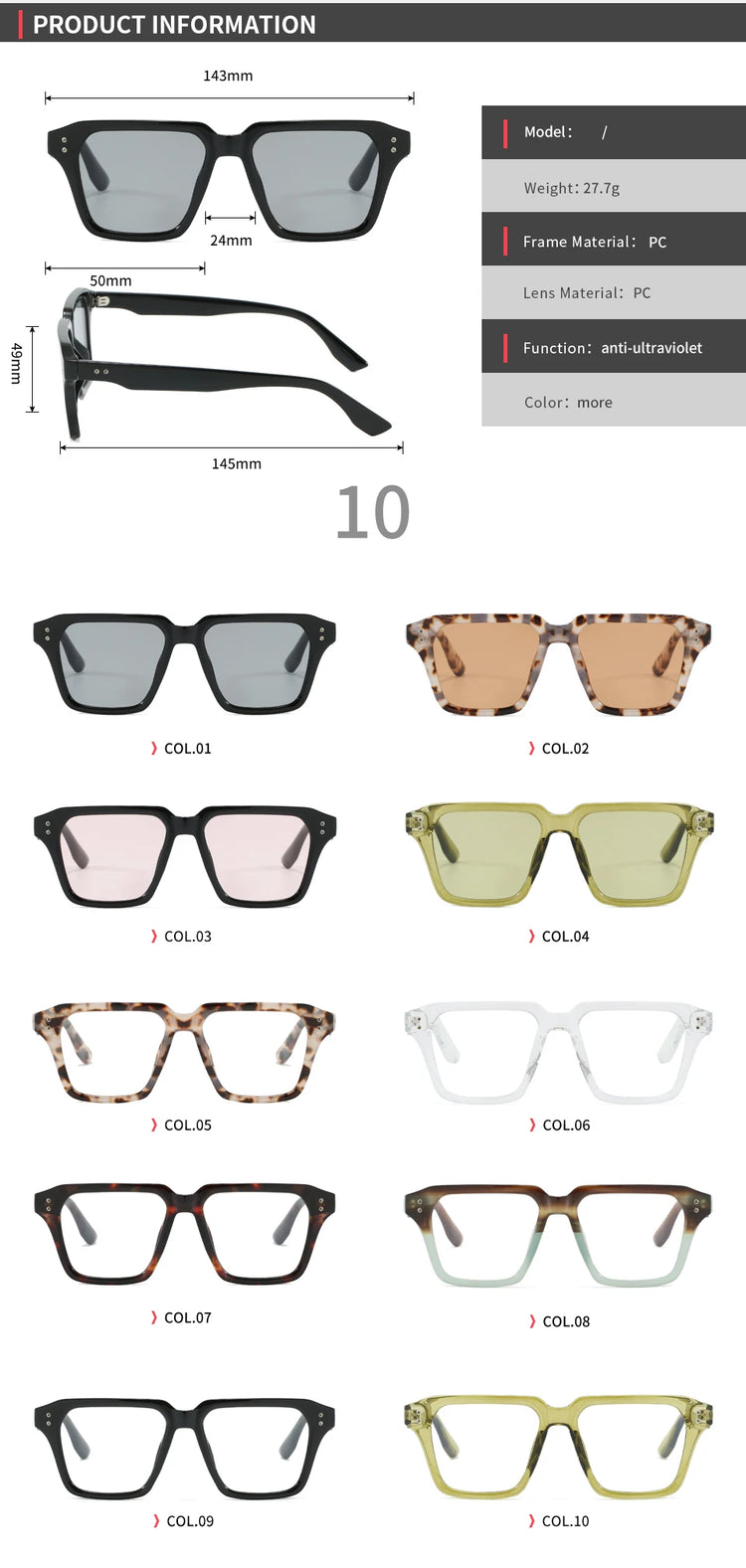 Frequency Unisex Classic Square Frame Anti-Blue Light Glasses