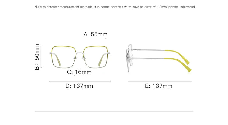 Unisex Square Metal Frame Anti Blue Light Glasses
