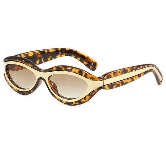 Tamar Womens UV400 Y2K Gold  Oval Frame Fashion Sunglasses