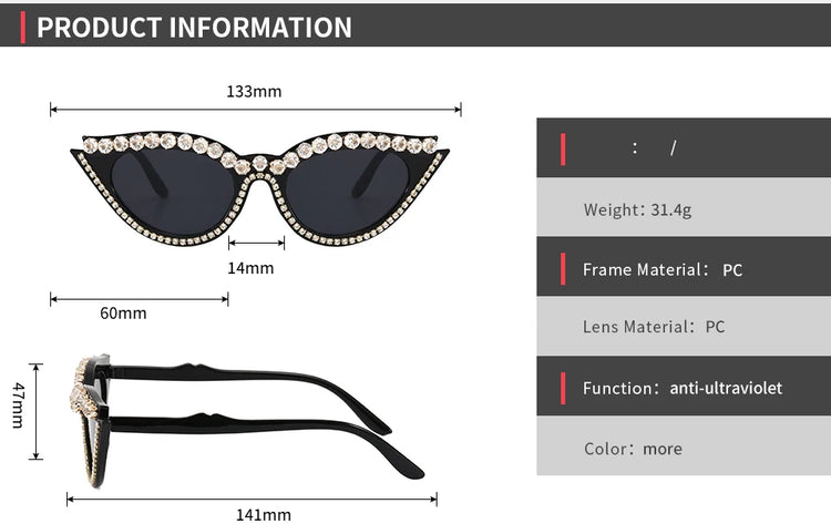 Trixie Women's Rhinestone Cat Eye Frame UV400 Sunglasses