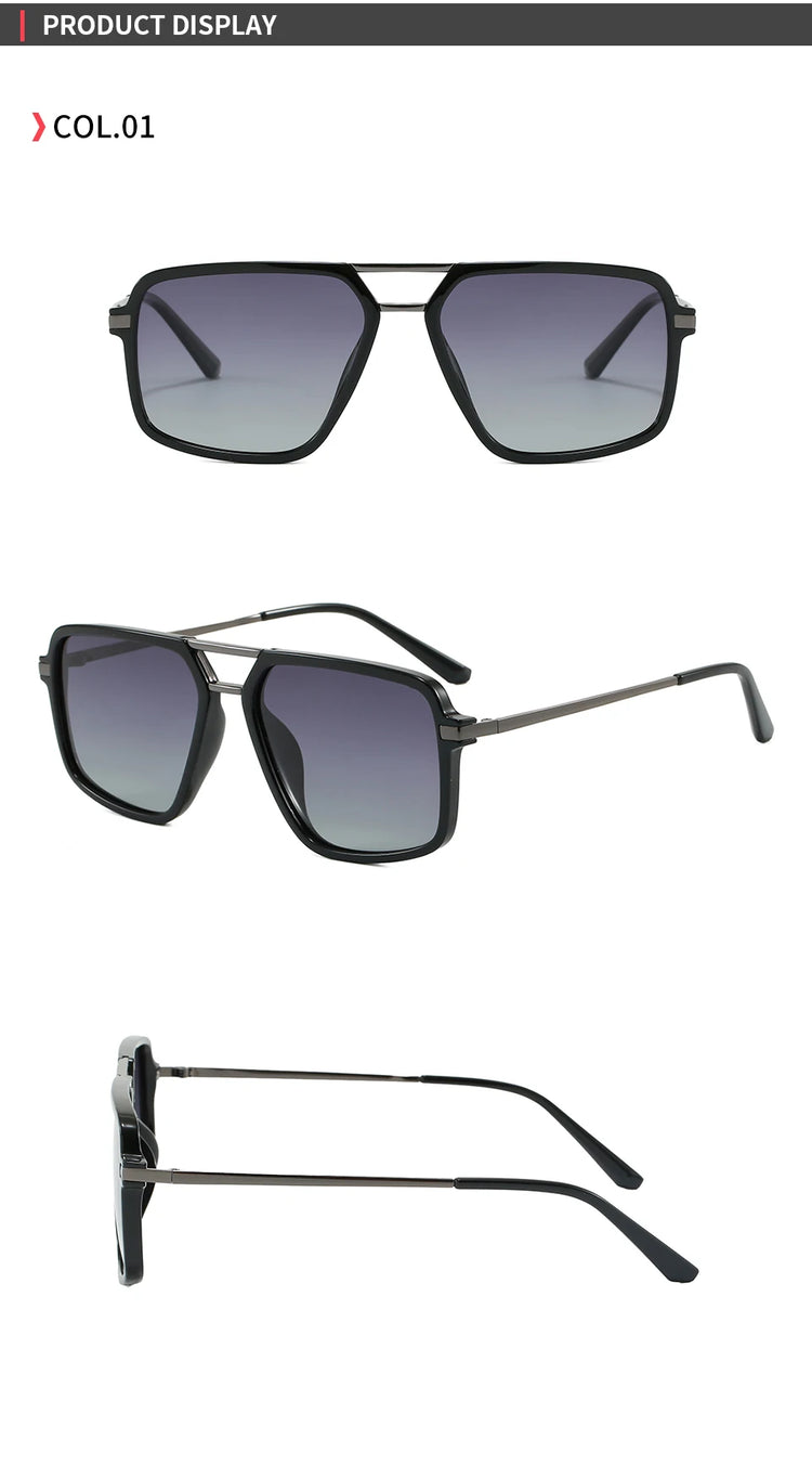 Blueprint Unisex Retro Square Double Bridge Gradient Flat Top UV400 Sunglasses