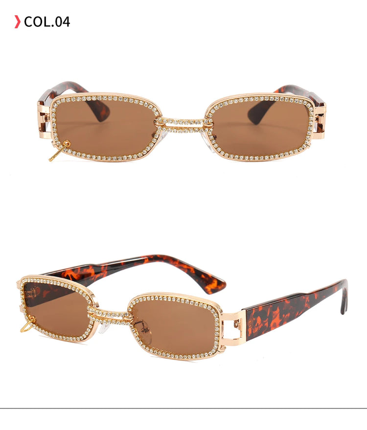 Blair Retro Rectangular Frame UV400 Rhinestone Sunglasses