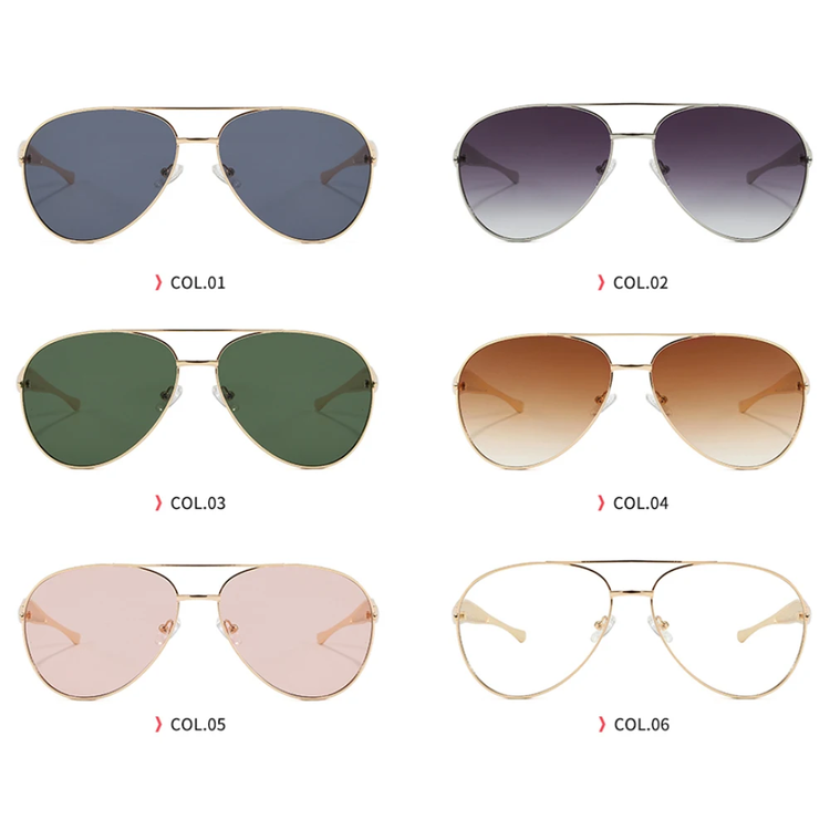 Vector Retro Double Bridges Gradient Metal Flat Top Pilot Frame UV400 Sunglasses