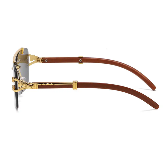 Kiran Rimless Unisex  Wood Temple Detail Sunglasses