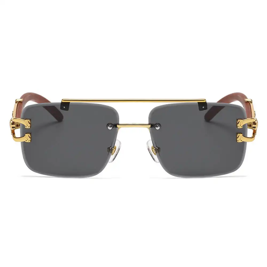 Kiran Rimless Unisex  Wood Temple Detail Sunglasses