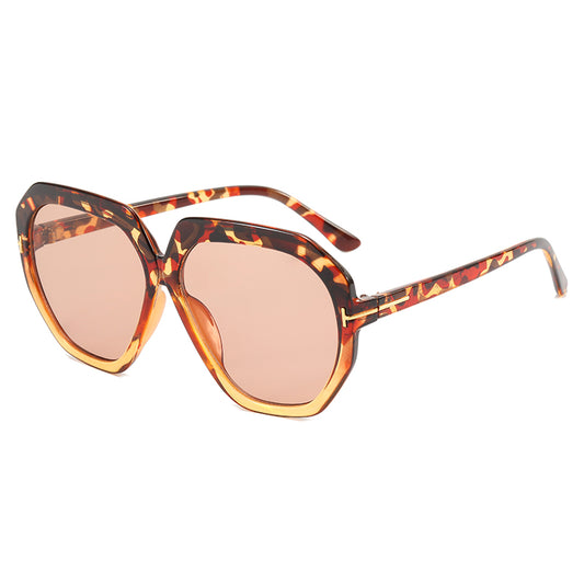 ECHO OVERSIZED POLYGON  SUNGLASSES - BLACK/AMBER