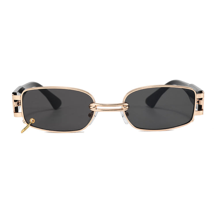 SHANI SMALL UNISEX UV400 PIERCED RECTANGLE METAL FRAME SUNGLASSES