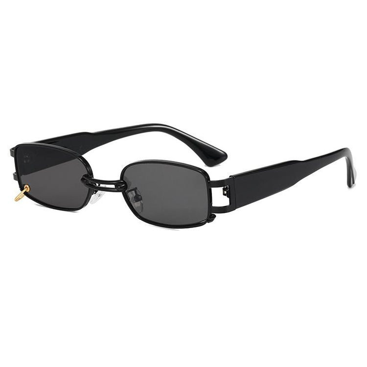 SHANI SMALL UNISEX UV400 PIERCED RECTANGLE METAL FRAME SUNGLASSES