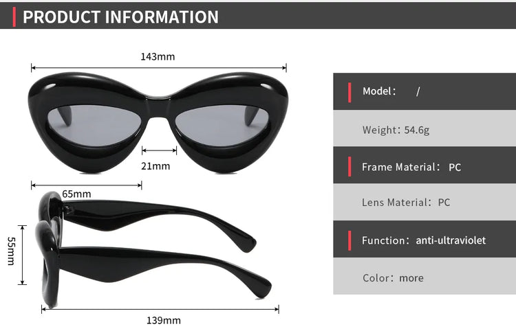 REIGN  UNISEX UV400  RETRO INFLATED OVAL CAT EYE  PC FRAME GLASSES