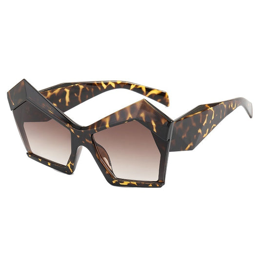 BROOKE RETRO VINTAGE POLYGON OVERSIZED SUNGLASSES - LEOPARD