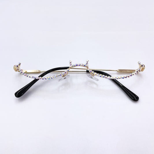 MISSY WOMEN'S OVAL  RHINESTONE  HALF-FRAME STATEMENT  SHADES