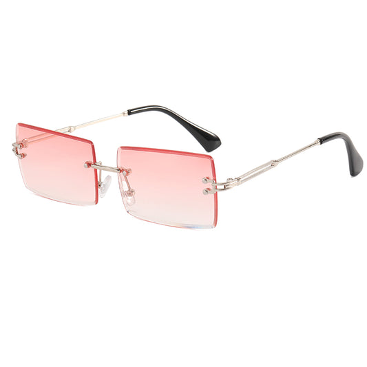 AMARI UNISEX TINTED UV 400 SMALL RIMLESS RECTANGLE FRAME SUNGLASSES