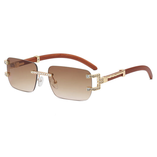 DEVAN UNISEX SMALL RIMLESS RECTANGLE UV400 RHINESTONE DETAIL SUNGLASSES