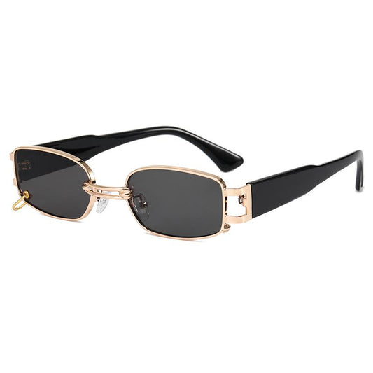 SHANI SMALL UNISEX UV400 PIERCED RECTANGLE METAL FRAME SUNGLASSES