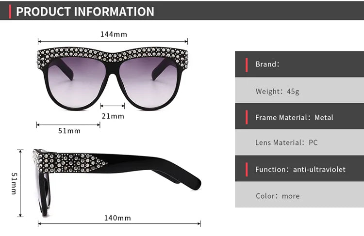 DESTINY WOMEN'S OVERSIZED GRADIENT LENS RHINESTONE DETAILED SUNGLASSES