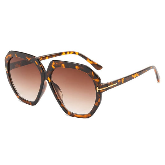 ECHO OVERSIZED POLYGON  SUNGLASSES - LEOPARD