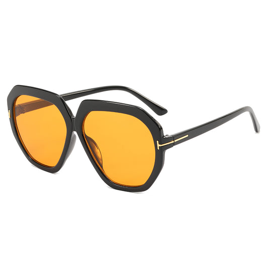 ECHO OVERSIZED POLYGON  SUNGLASSES - BLACK/AMBER